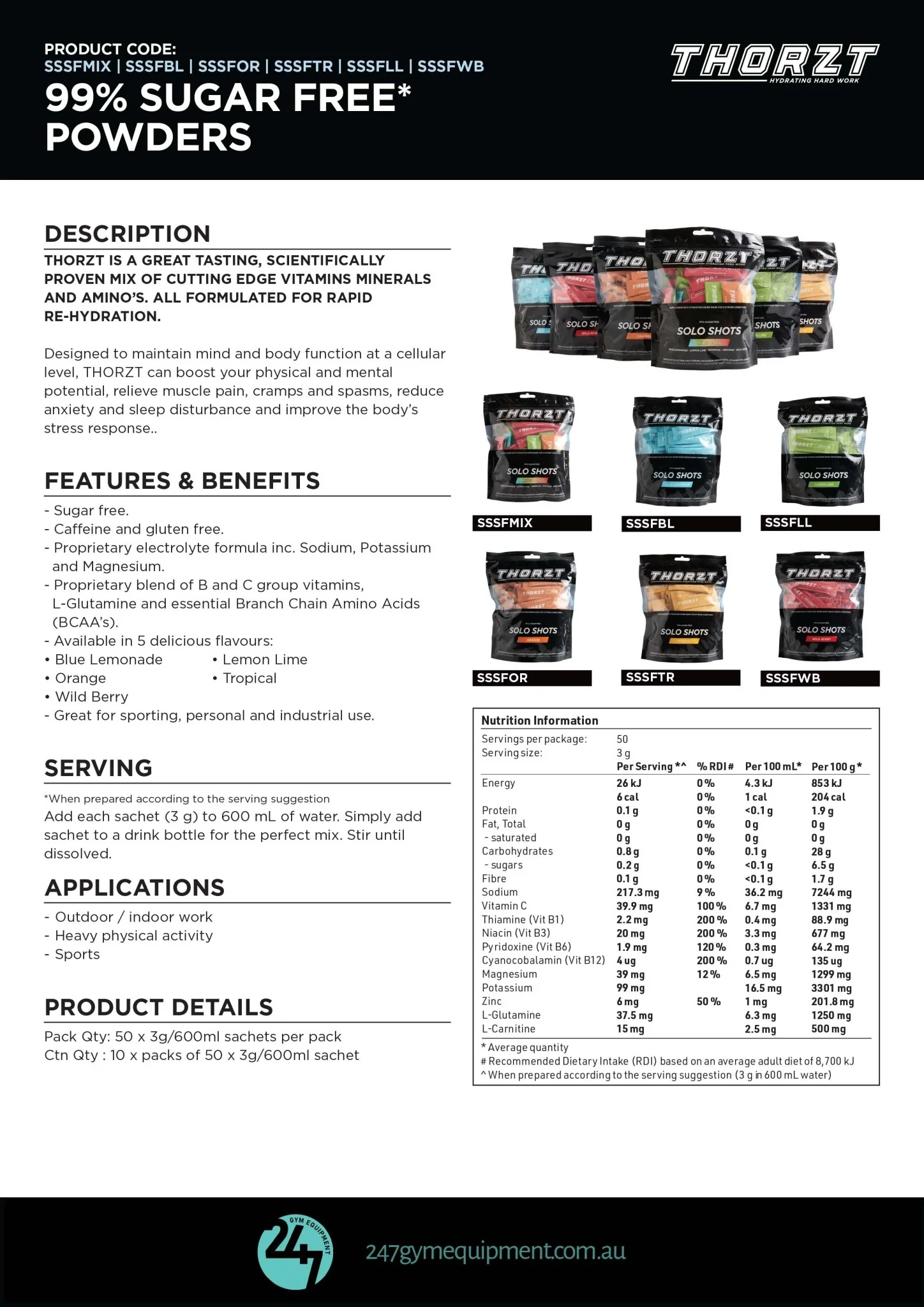 Thorzt Sugar-Free Electrolyte Solo Shot - Mixed Flavours 50 x 3g - Image 4
